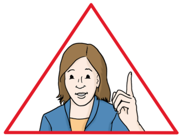 Illustration: Eine Frau ist in einem roten Warndreieck zu sehen. Sie hebt ihren Zeigefinger.